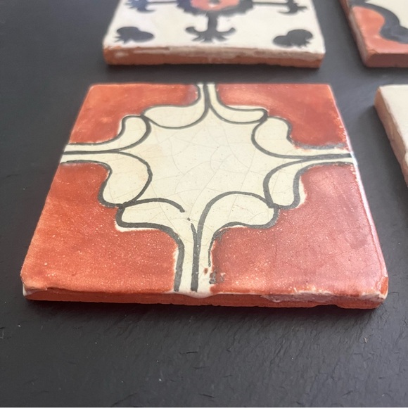 Mexican Hand Painted Terra-Cotta Talavera Vintage Tiles Set of 4 - Picture 8 of 14